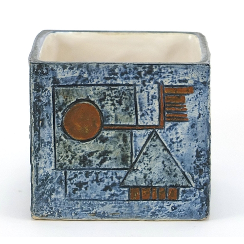 32 - Troika St Ives Pottery marmalade pot hand painted and incised with an abstract design, 8cm high x 9c... 