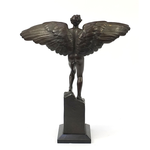 35 - Victor Heinrich Seifert, large patinated bronze figure of a winged nude man, Icarus, raised on a squ... 