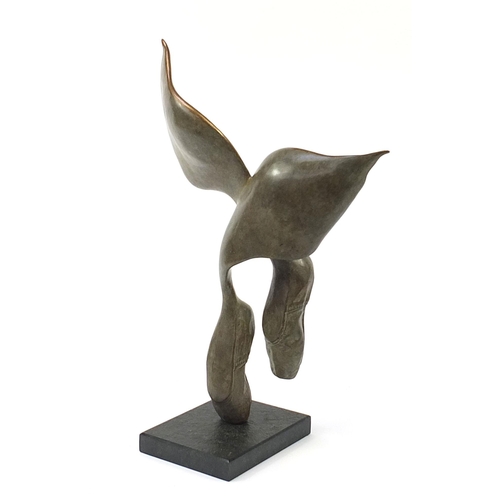 36 - Bob Allen, patinated bronze study of winged ballet shoes raised on a rectangular granite base, 60.5c... 
