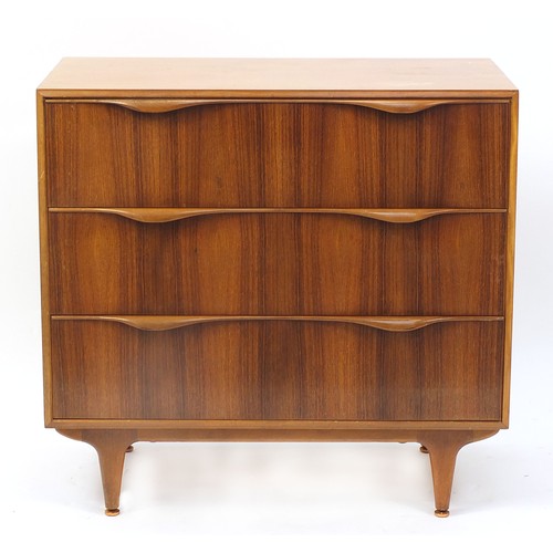 1476 - Gordon Russell, teak three drawer chest, 79cm H x 84cm W x 46cm D