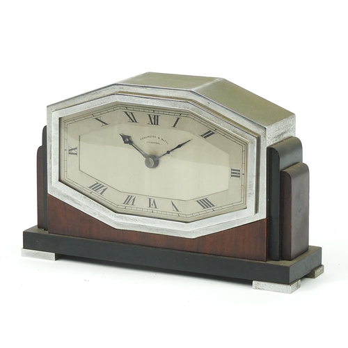 36 - Penlington & Batty Art Deco chrome and walnut electric mantle clock, 23.5cm wide