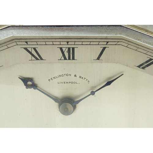 36 - Penlington & Batty Art Deco chrome and walnut electric mantle clock, 23.5cm wide