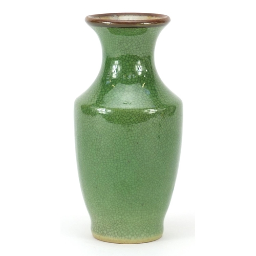58 - Chinese porcelain crackle glazed vase having a green monochrome glaze, 15cm high