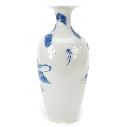 30 - Chinese blue and white porcelain vase hand painted with elders in a landscape, four figure character... 