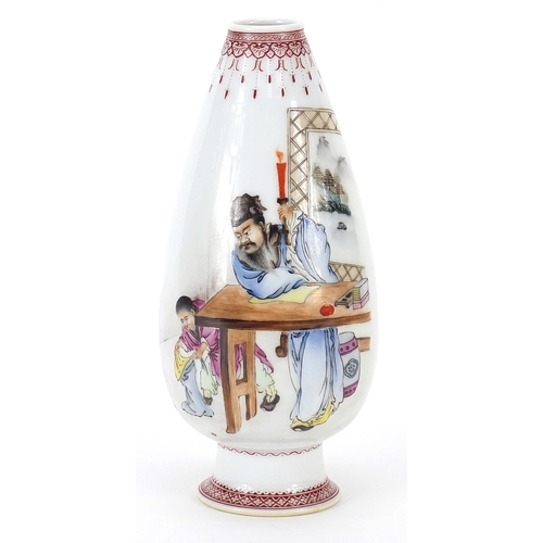 57 - Chinese porcelain footed vase hand painted in the famille rose palette with an Emperor at a table an... 