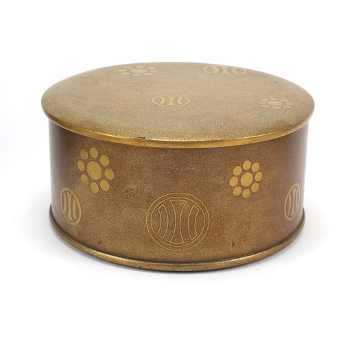 131 - Japanese Makie lacquer box and cover gilded with floral motifs, 12cm high x 24cm in diameter