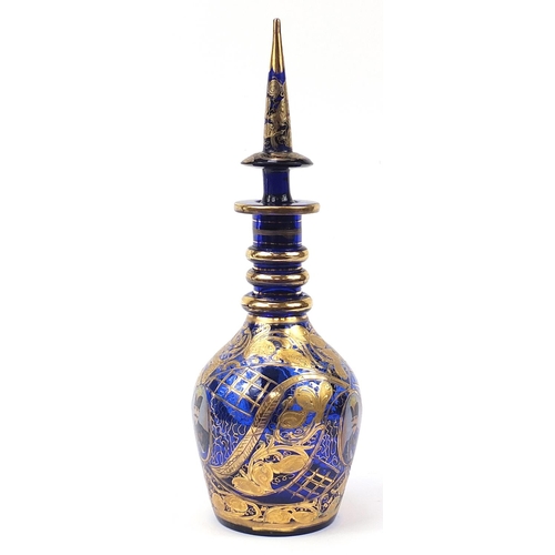 45 - Large Bohemian cobalt blue glass decanter for the Islamic market with portrait of Naser al-Din Shah ... 