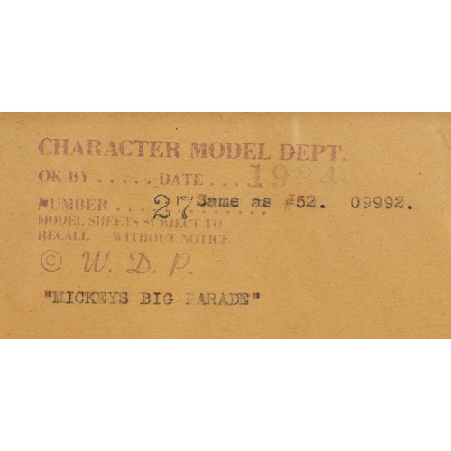 49 - Mickey's big parade, Walt Disney Character Model department pencil and crayon, dated 1934, numbered ... 