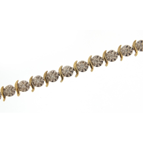9ct gold diamond line bracelet, 18cm in length, 6.2g