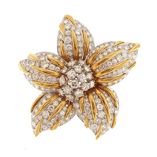 138 - Good unmarked gold diamond flower brooch, the centre diamonds approximately 3mm in diameter, 5cm hig... 