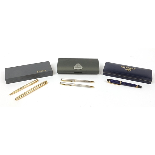 26 - Fountain pens including Watermans Ideal, Parker Insignia and rolled gold Parker 51 fountain pen and ... 