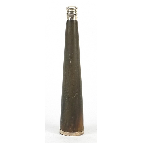 9 - Victorian Scottish horn hunting flask with silver mounts, London 1871, 24cm high