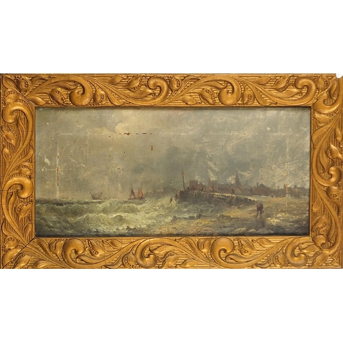 24 - Moored boats and boats beside a port, pair of Dutch 19th century oil on canvases, each indistinctly ... 