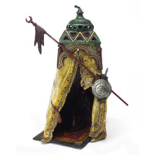 57 - Large cold painted bronze study of an Arab sitting in a tent in the style of Franz Xaver Bergmann, 3... 