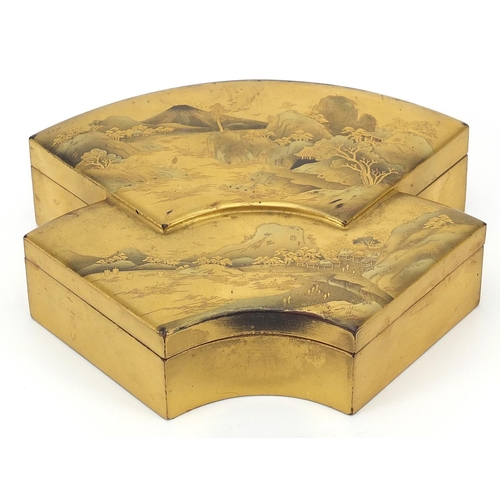 48 - Japanese Makie lacquer box and cover decorated with with landscapes and Mount Fuji, 13.5cm wide