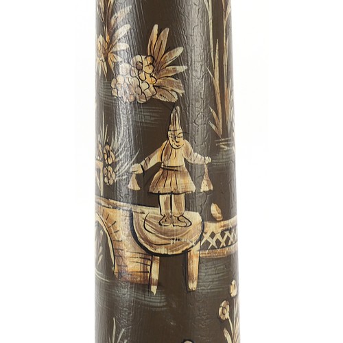 32 - Pair of Regency design table lamps hand painted in the chinoiserie manner with figures, 59cm high