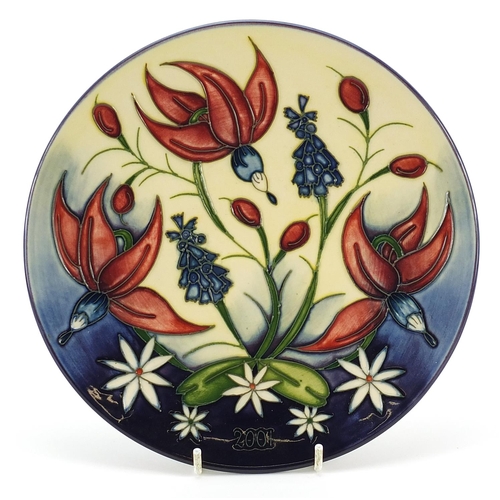 56 - Moorcroft Pottery 2001 year plate by Emma Bossons, limited edition 434/750, 22cm in diameter