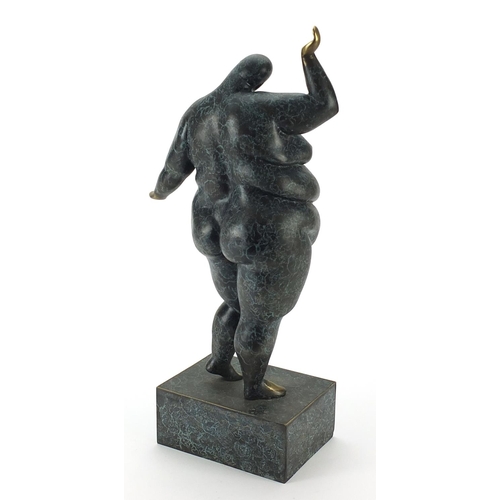 20 - Mid century style patinated bronze study of a nude female raised on a rectangular block base, 47cm h... 