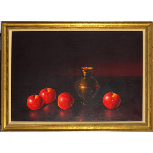 31 - Luciano Guarnieri - Fruit of the earth, oil on canvas, E Stacy Marks label and details verso, mounte... 