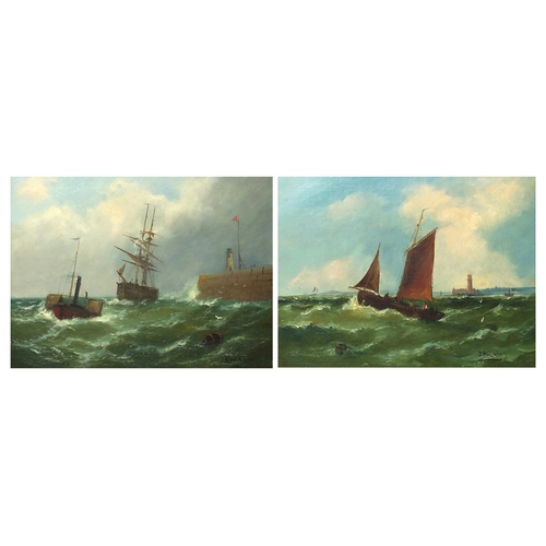 29 - After James Duffield Harding - Paddle steamers and ships on water, pair of 19th century oil on canva... 