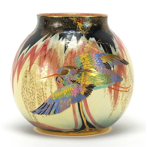 8 - Carltonware globular vase hand painted in the Sketching Bird pattern, impressed 442 to the , 15cm hi... 
