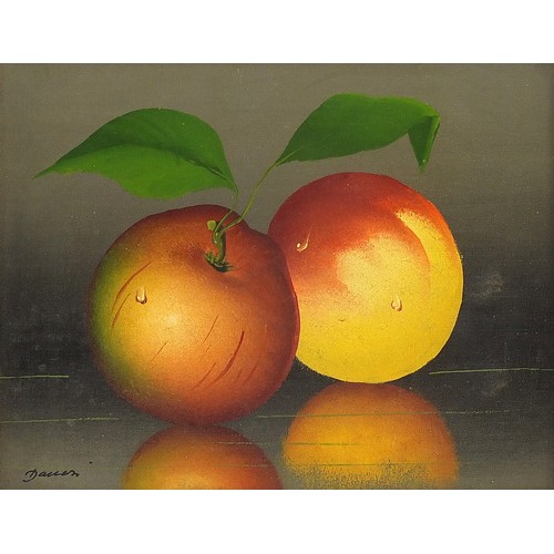 306 - Still life apples, pair of oil on canvasses, mounted and framed, each 24cm x 18cm excluding the moun... 