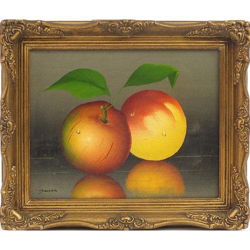 306 - Still life apples, pair of oil on canvasses, mounted and framed, each 24cm x 18cm excluding the moun... 