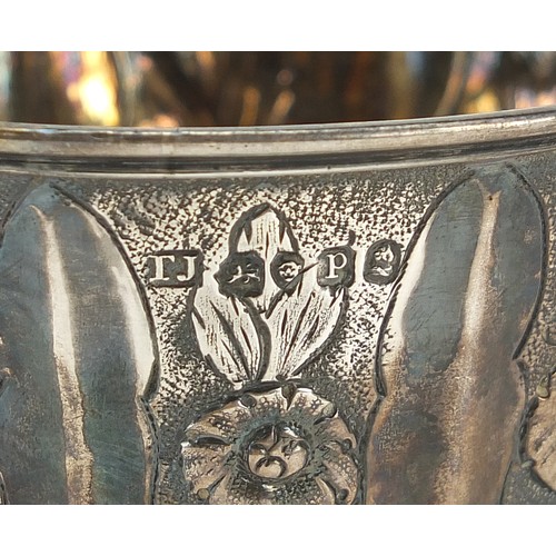 49 - Thomas Johnson, William IV silver cup embossed with flowers, London 1830, 9.5cm high, 185.0g
