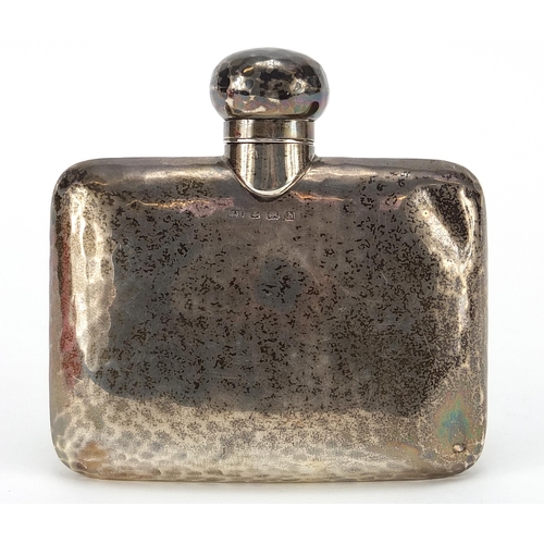 25 - William Neal & Son, Edwardian silver hip flask with planished decoration, Birmingham 1907, 9.5cm wid... 