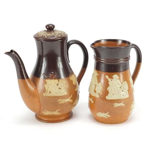 Royal Doulton stoneware hunting teapot and jug, the largest Barnebys