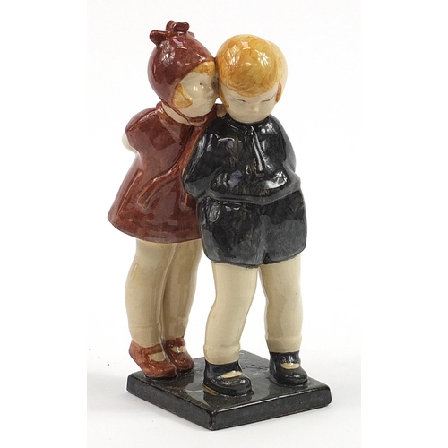 11 - Marcel Guillard & Alexandra Kelety for Etling, French Art Deco figure group of two whispering childr... 