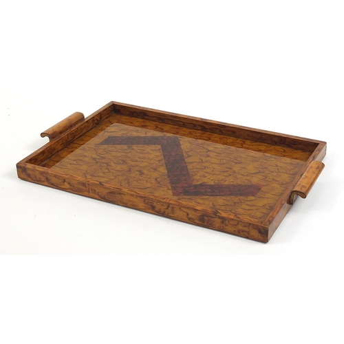 9 - Rectangular Art Deco wooden serving tray with twin handles, 48.5cm wide