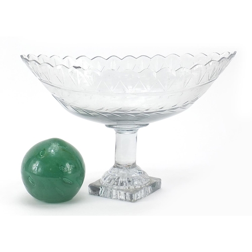45 - Late 18th/early 19th century cut glass pedestal centrepiece and a green glass dump weight, the large... 