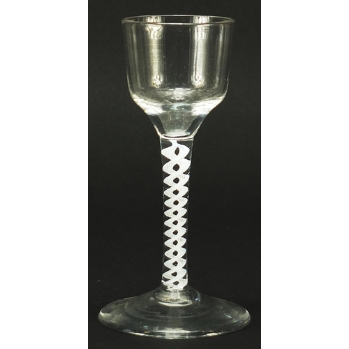 42 - 18th century wine glass with double opaque twist stem, 14cm high