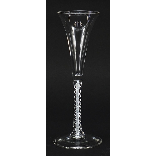 1 - 18th century wine glass with opaque and air twist stem, 19cm high