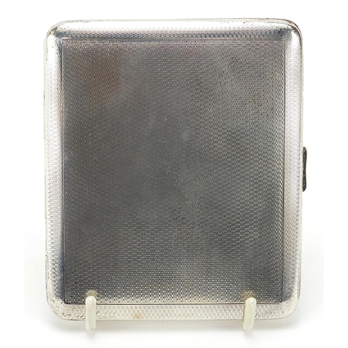 50 - A E Poston & Co Ltd, George V silver engine turned cigarette case with gilt interior, 10cm wide, 153... 