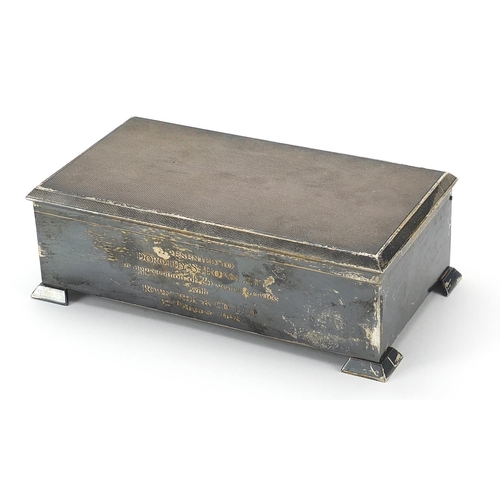 28 - S J Rose & Son, rectangular silver cigar box with presentation inscription - presented to Dorothy S ... 