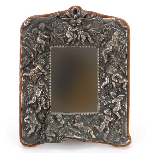 52 - Sterling silver filled Putti easel mirror with bevelled glass, 26cm high