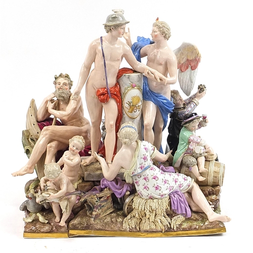 5 - Meissen, Large and impressive 19th century German Trade and Commerce with Mercury figure group, poss... 