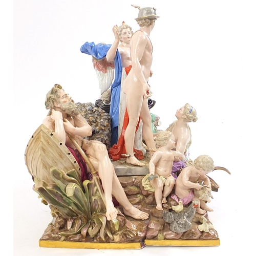 5 - Meissen, Large and impressive 19th century German Trade and Commerce with Mercury figure group, poss... 