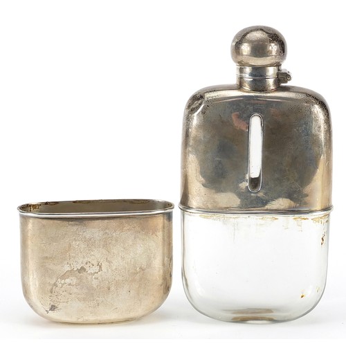 23 - James Dixon & Sons Ltd, large Victorian silver and glass hip flask with detachable cup, Sheffield 18... 