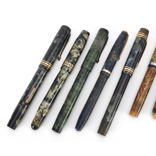 57 - Ten vintage fountain pens with gold nibs, some marbleised including Watermans and Conway Stewart