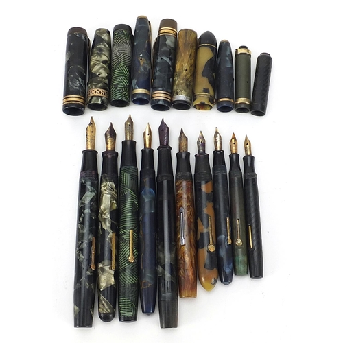 57 - Ten vintage fountain pens with gold nibs, some marbleised including Watermans and Conway Stewart