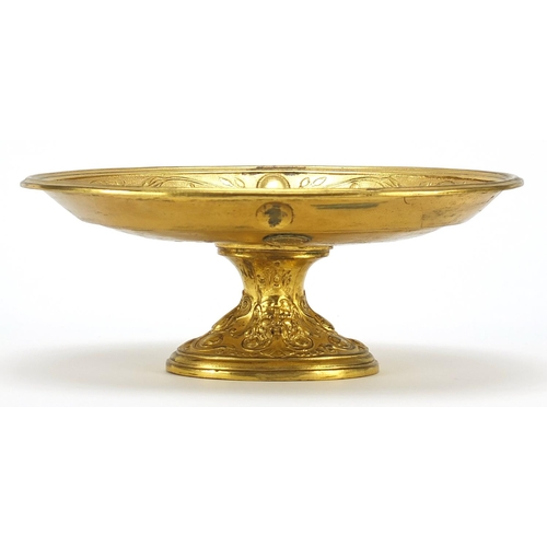 19 - 19th century Elkington & Co gilt bronze pedestal dish decorated in relief with a semi nude female an... 