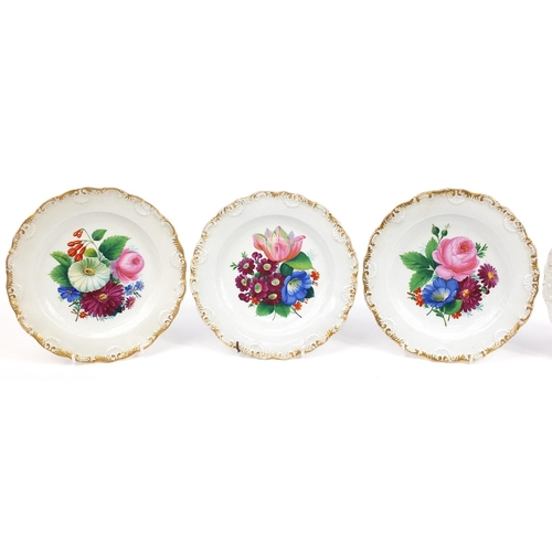 12 - Meissen, set of six German porcelain plates hand painted with flowers, each 21cm in diameter