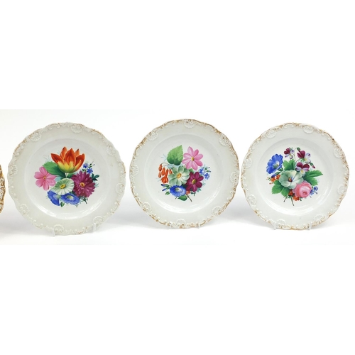 12 - Meissen, set of six German porcelain plates hand painted with flowers, each 21cm in diameter