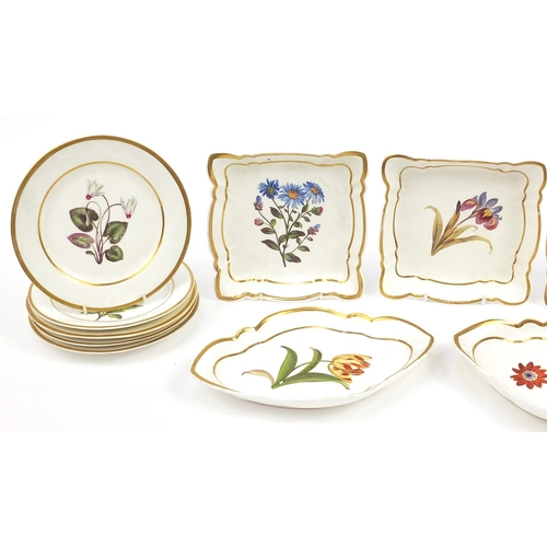 39 - Early 19th century Coalport botanical porcelain service comprising nine plates and five dishes hand ... 