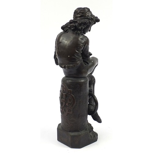 16 - Giulio Monteverde, large patinated bronze figural study of the young Christopher Columbus seated on ... 