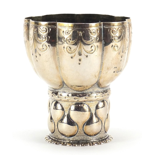 2 - Victorian silver cup with engraved and embossed decoration, B & K and J. B marks London 1873, 9cm hi... 
