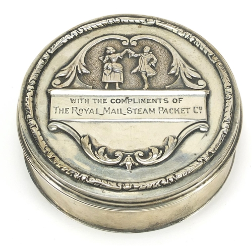 23 - Elkington & Co circular silver box with hinged lid and mirrored interior presented by The Royal Mail... 